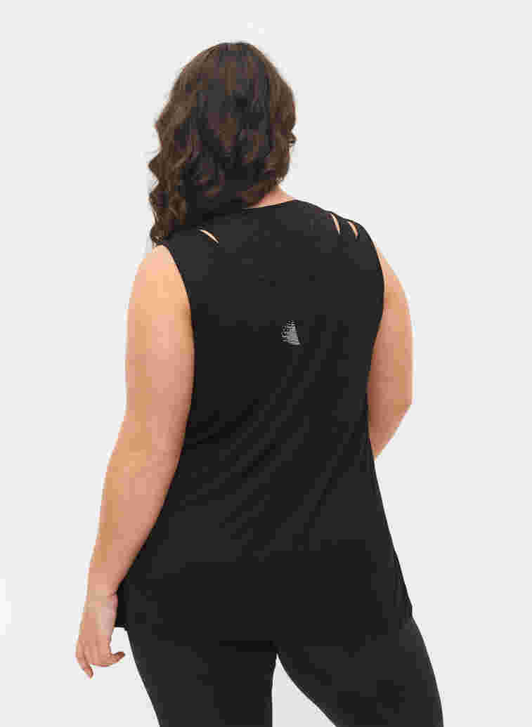 Sleeveless workout top in viscose, Black, Model image number 1