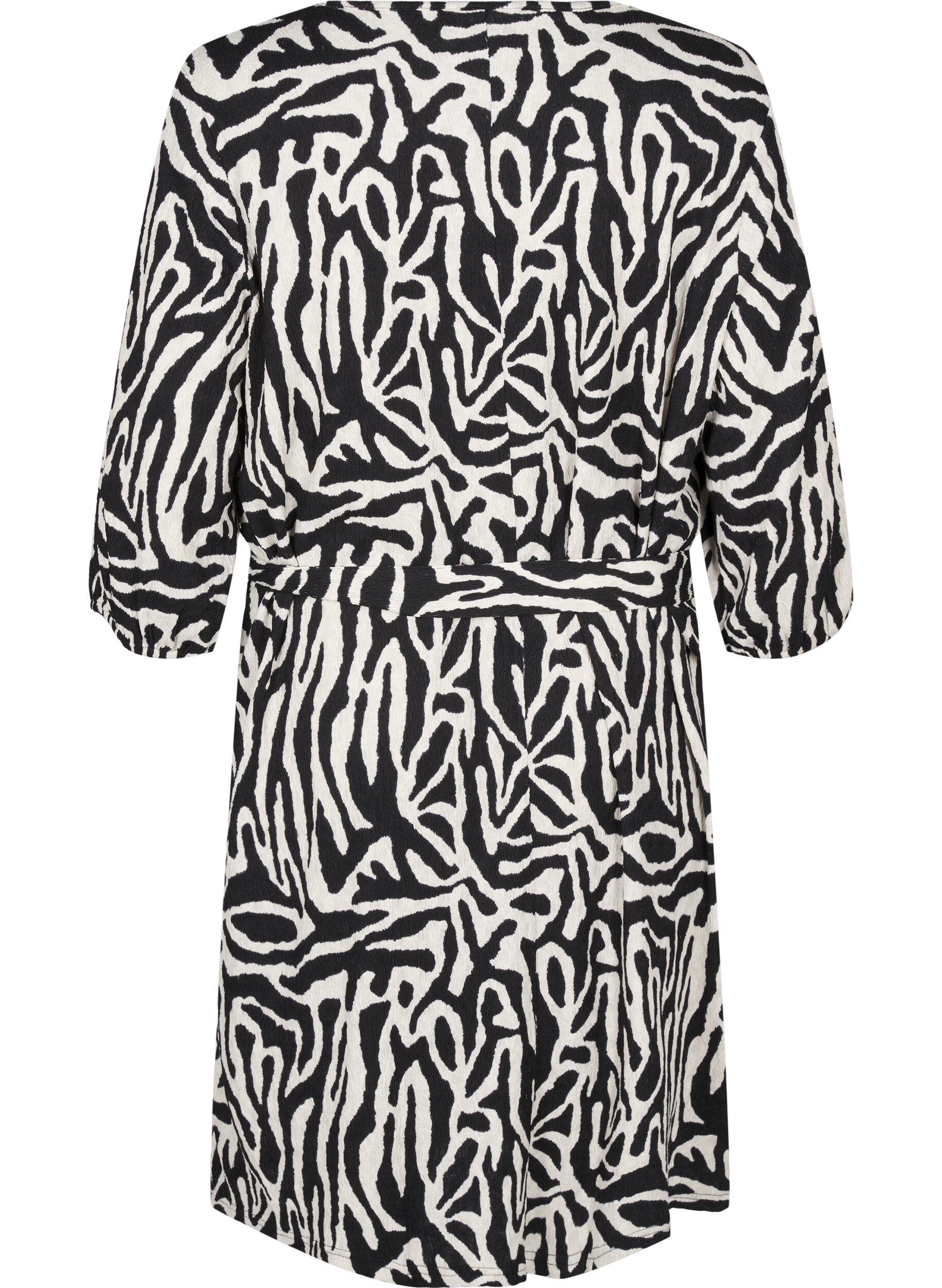 Zizzifashion Short dress with 3/4 sleeves and zebra print, Black, Packshot image number 1