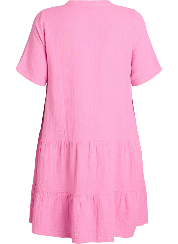 Short A-line dress in cotton muslin, Pink, Packshot image number 1