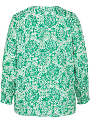 Printed viscose blouse with smock, Jolly Green Oriental, Packshot image number 1