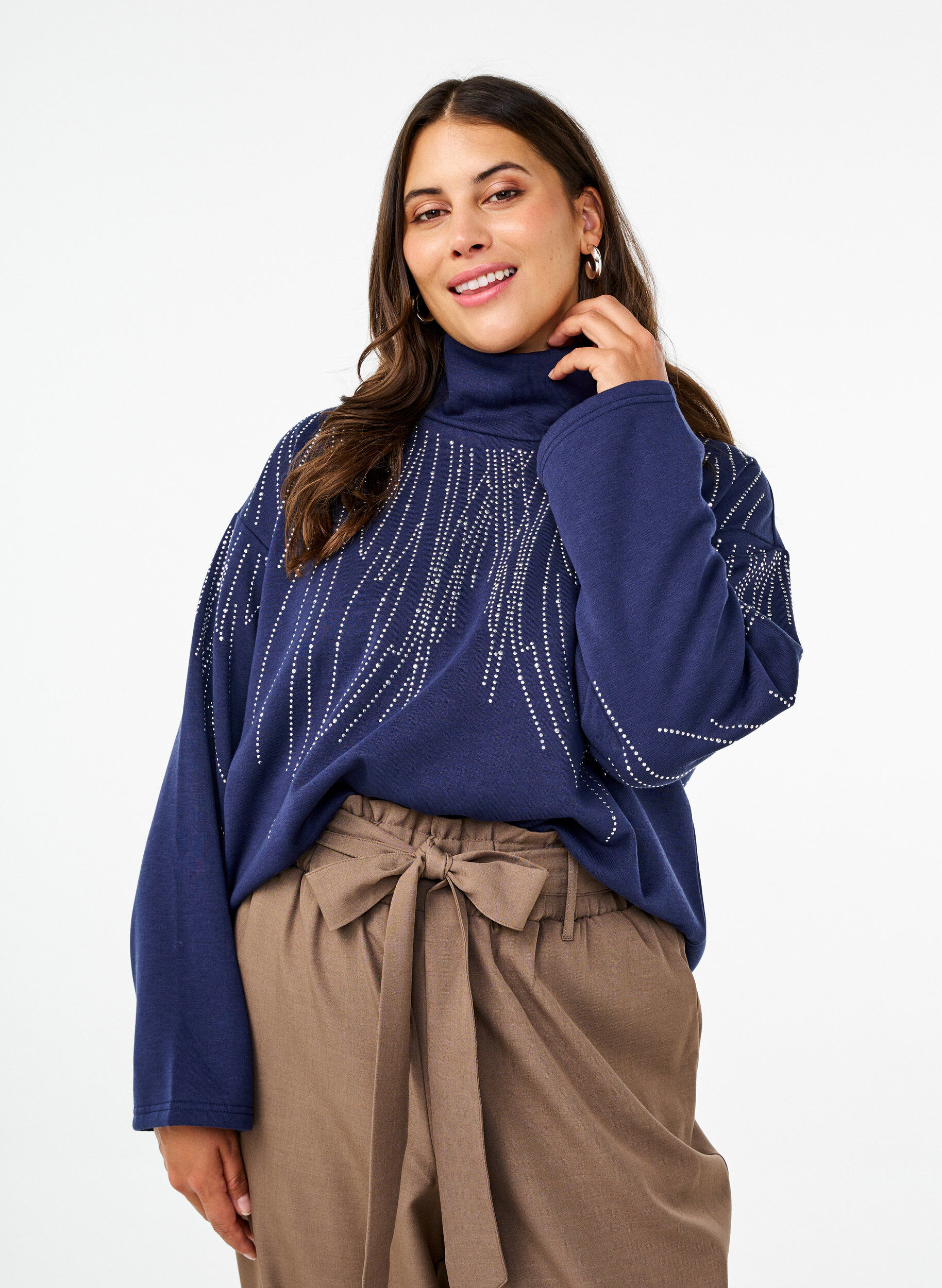 Zizzifashion Sweatshirt with high neck and rhinestones, Naval Academy, Model image number 0