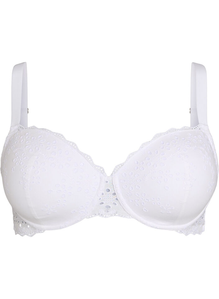 Moulded bra with broderie anglaise, White, Packshot image number 0