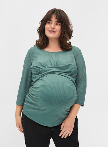 Maternity blouse with 3/4 sleeves, Silver Pine, Model image number 0