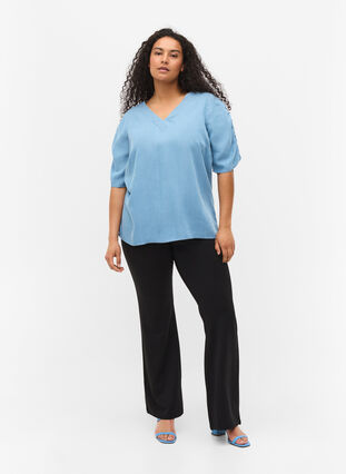 Blouse with draped sleeves, Light blue denim, Model image number 3