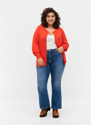 Ribbed cardigan with button closure, Poppy Red, Model image number 2