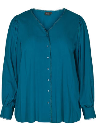 Viscose blouse with buttons and balloon sleeves, Poseidon, Packshot image number 0