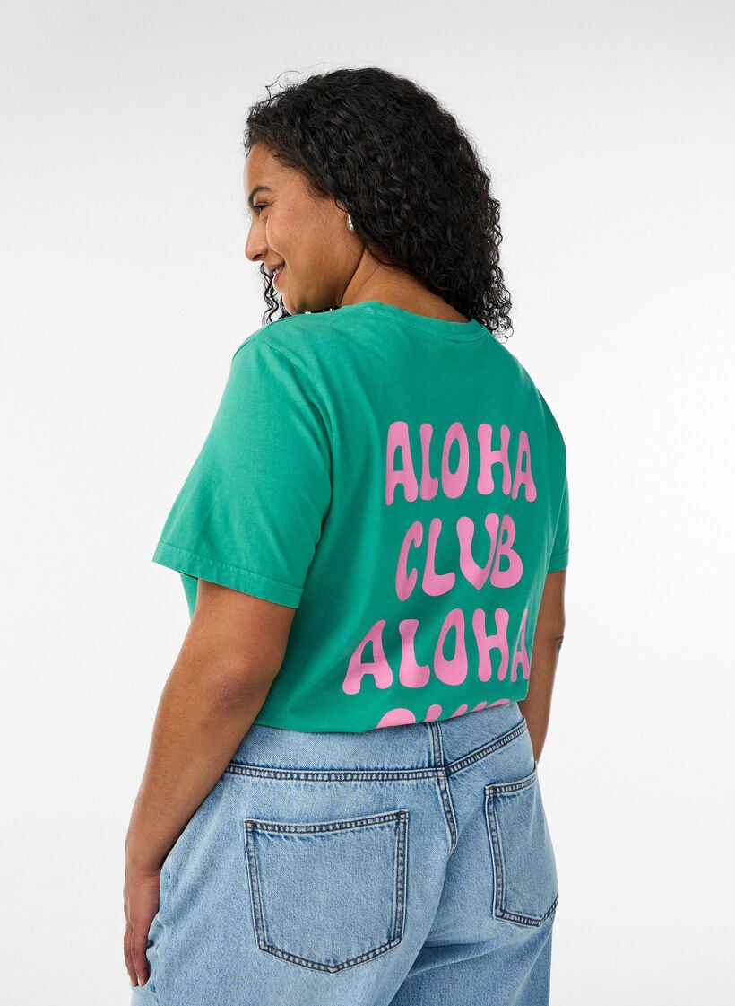 Organic cotton T-shirt with back print, Green, Model image number 2