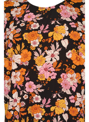 Floral viscose blouse with a back cut-out, Black Flower AOP, Packshot image number 2