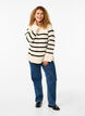 Striped knitted blouse with round neck, Birch w. Black, Model image number 2