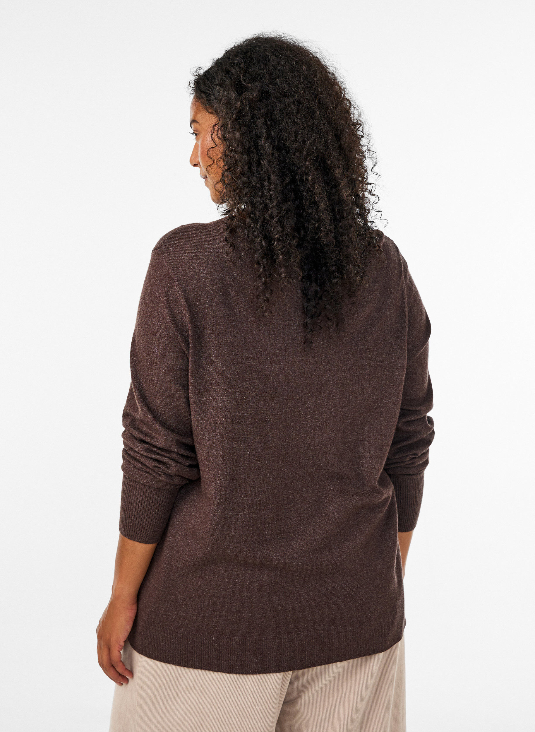 ZizzifashionKnitted blouse with a round neck, Brown, Model image number 2