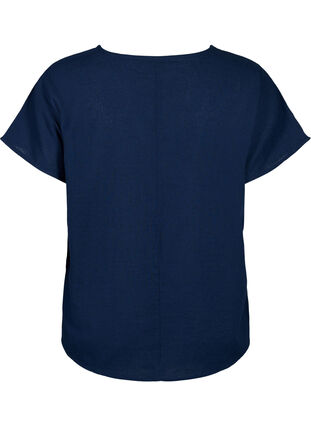 Short-sleeved blouse in cotton blend with linen, Navy Blazer, Packshot image number 1
