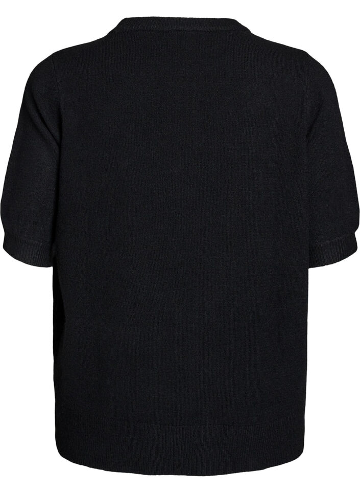 Knitted blouse with short sleeves, Black, Packshot image number 1