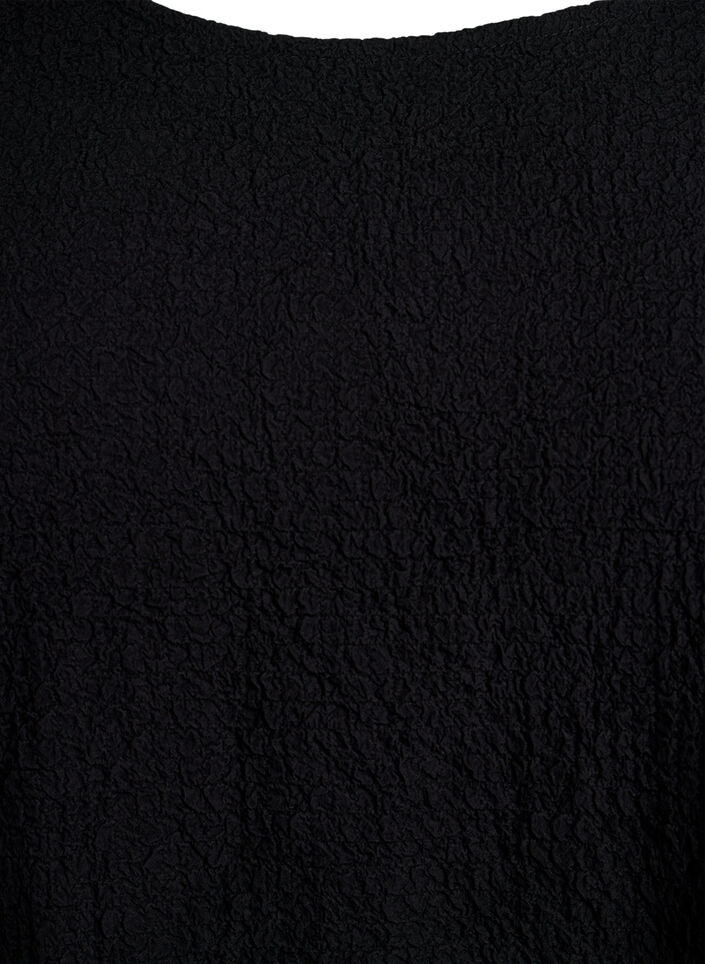 FLASH - Short-sleeved blouse with texture, Black, Packshot image number 2