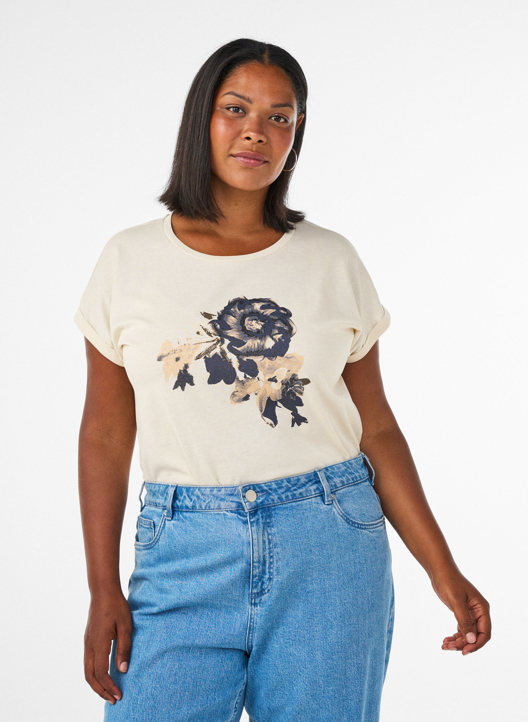 T-shirt with decorative front print, Vanilla, Model