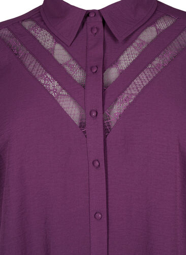 Long shirt with lace details, Deep Purple, Packshot image number 2