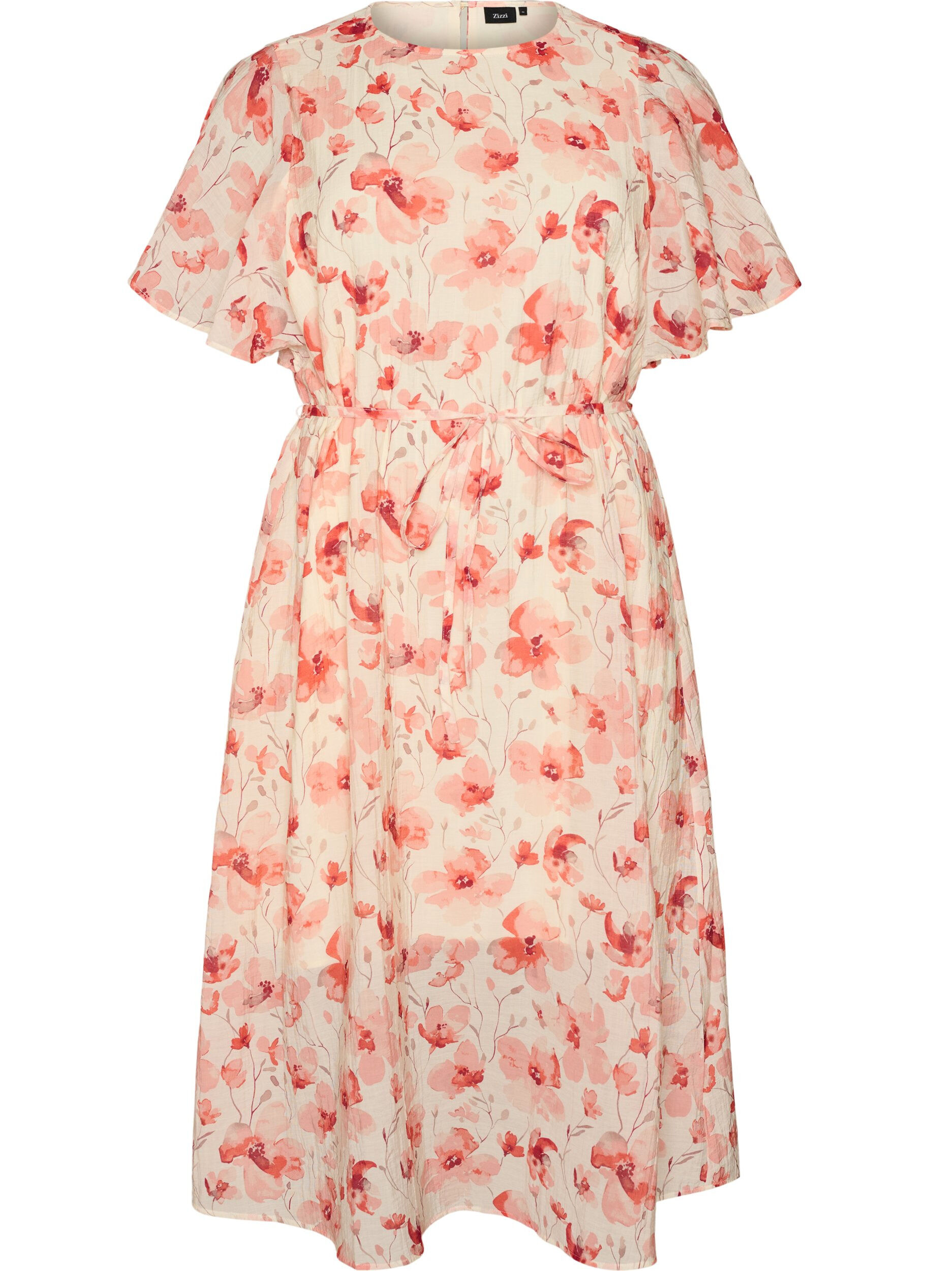 ZizzifashionAnkle-length dress with flutter sleeves and a tie-waist, Rose, Packshot image number 0