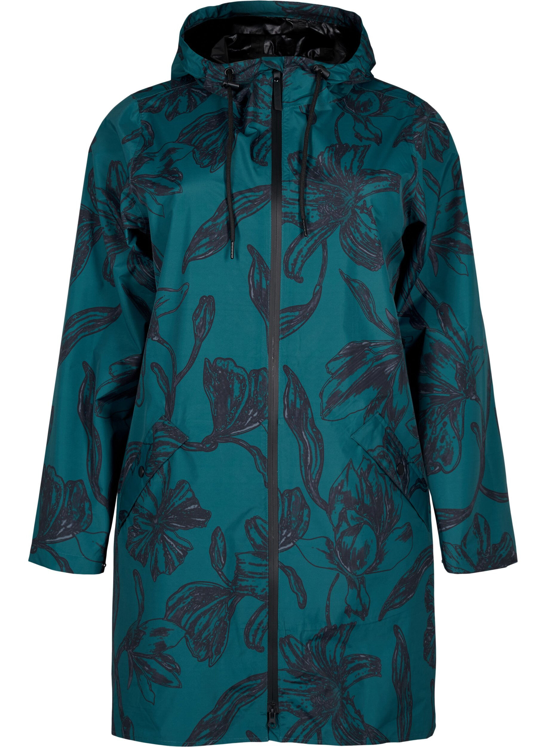 Zizzifashion Rain jacket with print, Deep Teal Black, Packshot image number 0