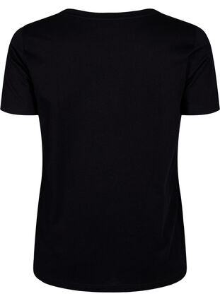Cotton T-shirt with a motif, Black w. Flower, Packshot image number 1
