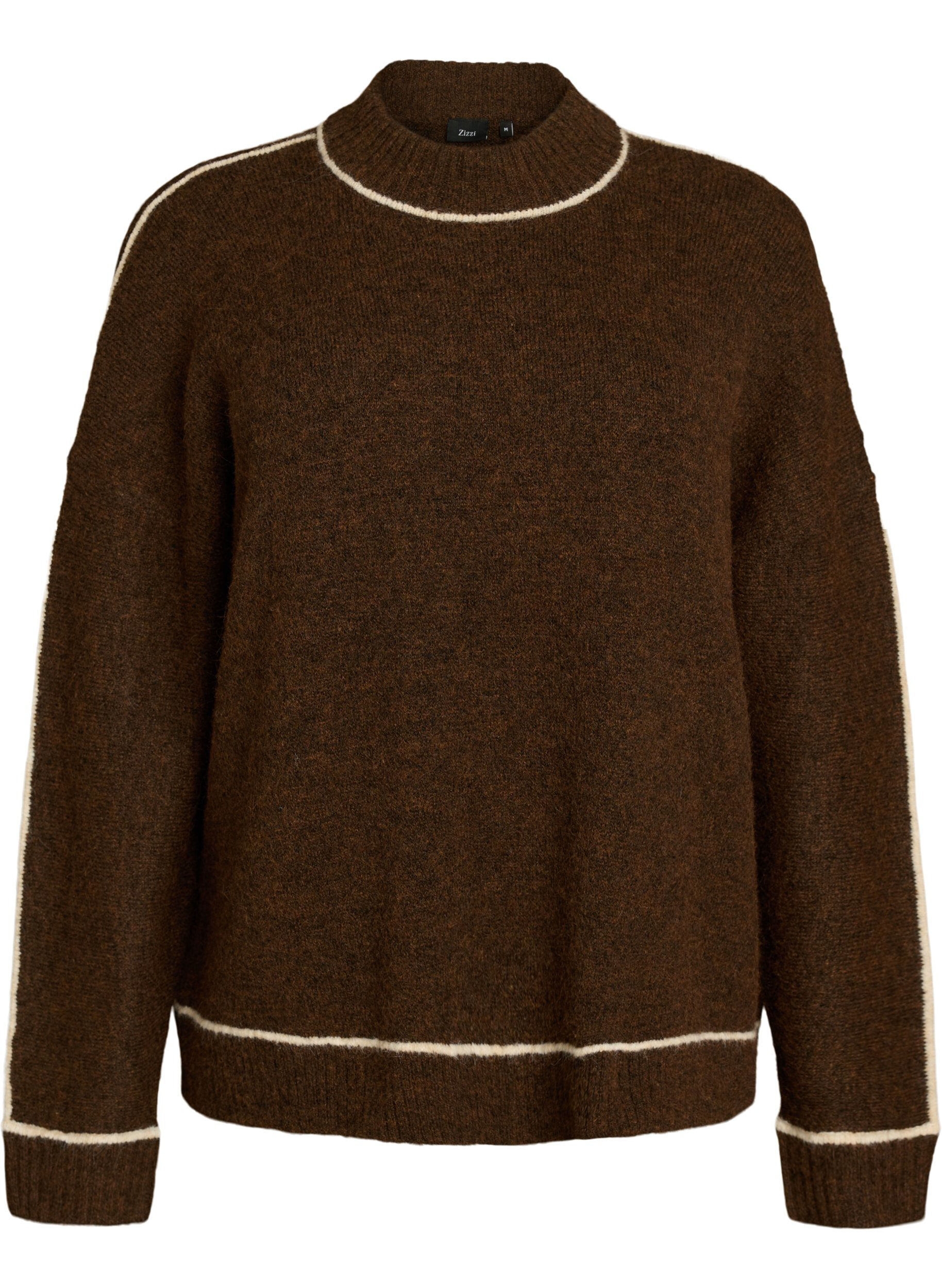 Knitted jumper with turtleneck and contrast stripes