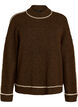 Knitted jumper with turtleneck and contrast stripes, Brown, Packshot image number 0