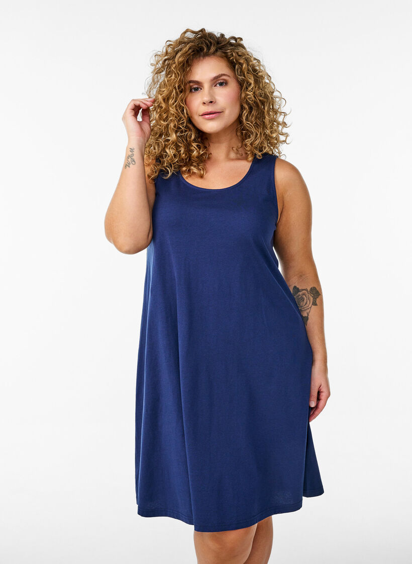 Sleeveless A-line dress, Blue, Model image number 0