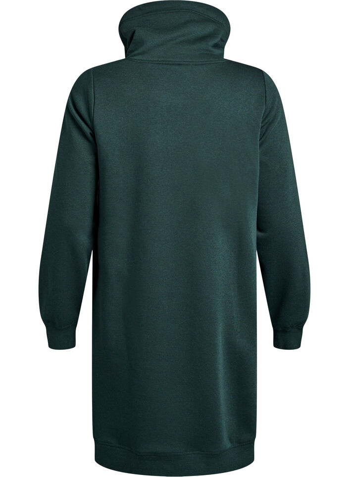 Short sweatshirt dress with high collar and pockets, Green, Packshot image number 1