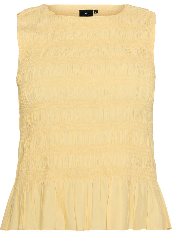 Smock top with boat neck and peplum hem, Yellow, Packshot image number 0