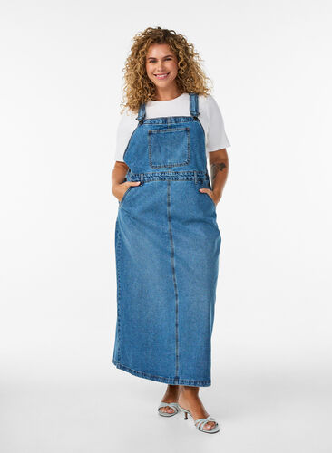 Midi denim overall dress - Blue - Sz. 40-64 - Zizzifashion Midi denim overall dress - Blue - Sz. 40-64 - Zizzifashion