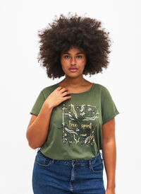 Organic cotton T-shirt with gold print, Thyme W. Free, Model