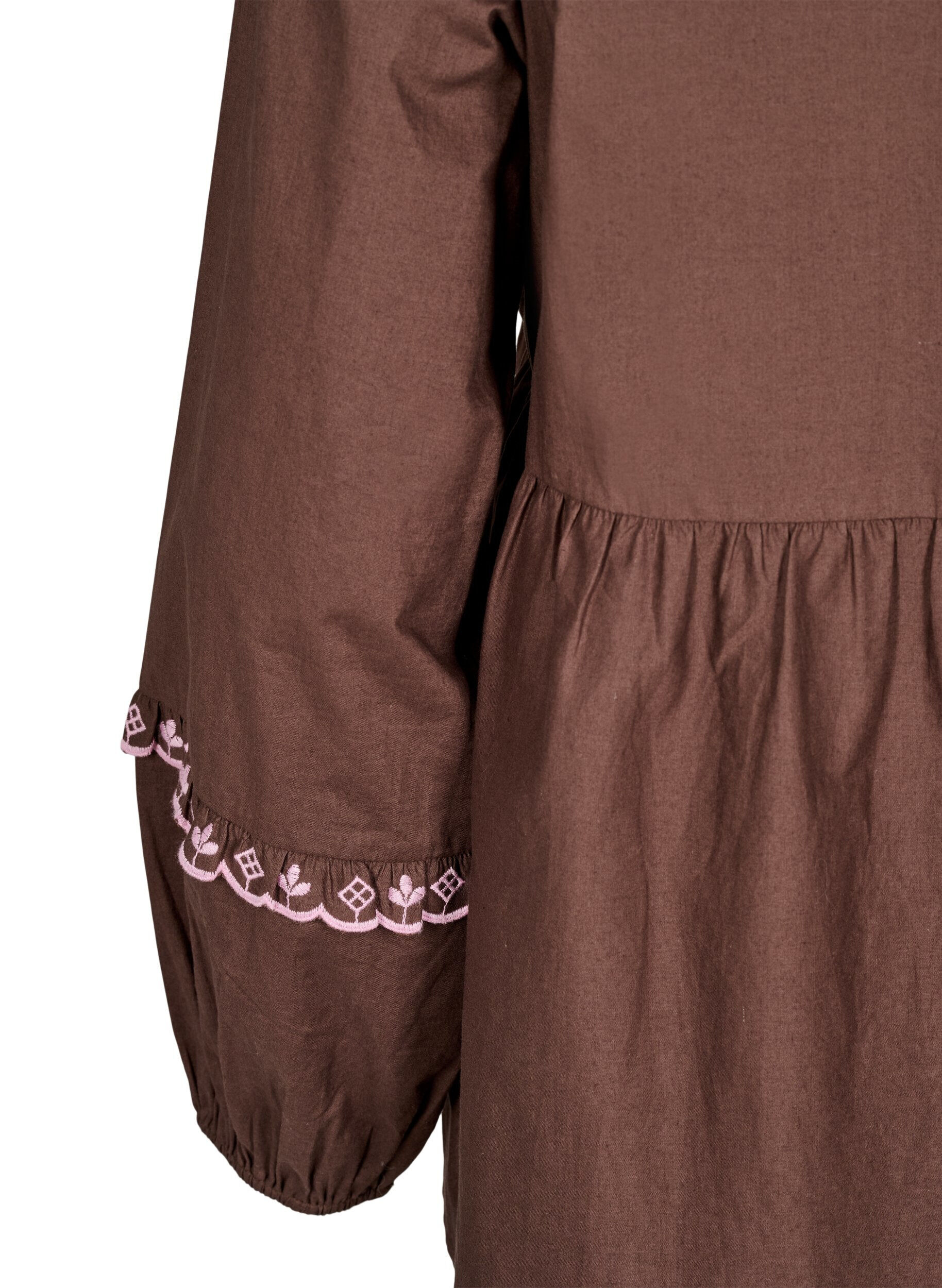 Zizzifashion Blouse with open front and embroidered details, Brown, Packshot image number 3