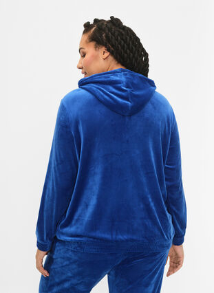Velour cardigan with zipper and hood, Monaco Blue, Model image number 1