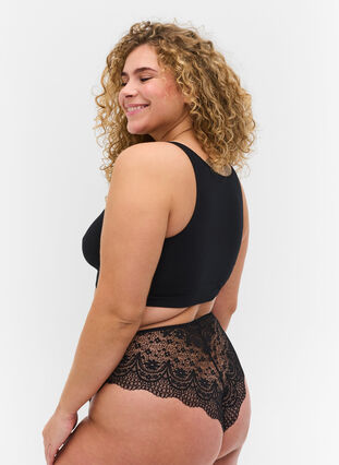 Regular-rise lace knickers, Black, Model image number 1