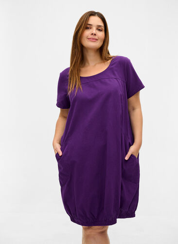 Short-sleeved cotton dress, Violet Indigo, Model image number 0