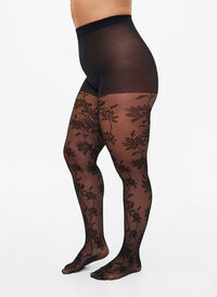 25 denier tights with leaf pattern, Black, Model