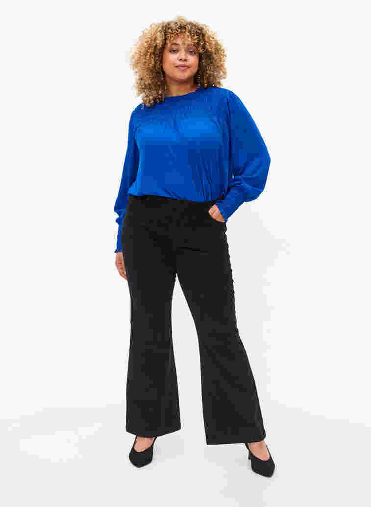 Velvet trousers with bootcut, Black, Model image number 0