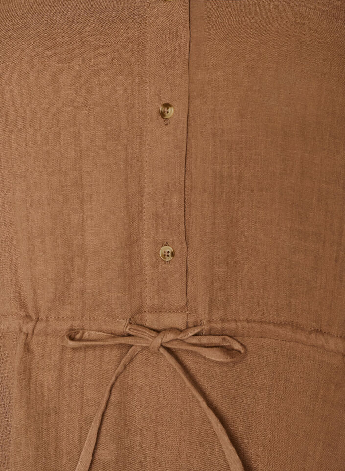 Sleeveless cotton muslin dress with tie string, Brown, Packshot image number 2
