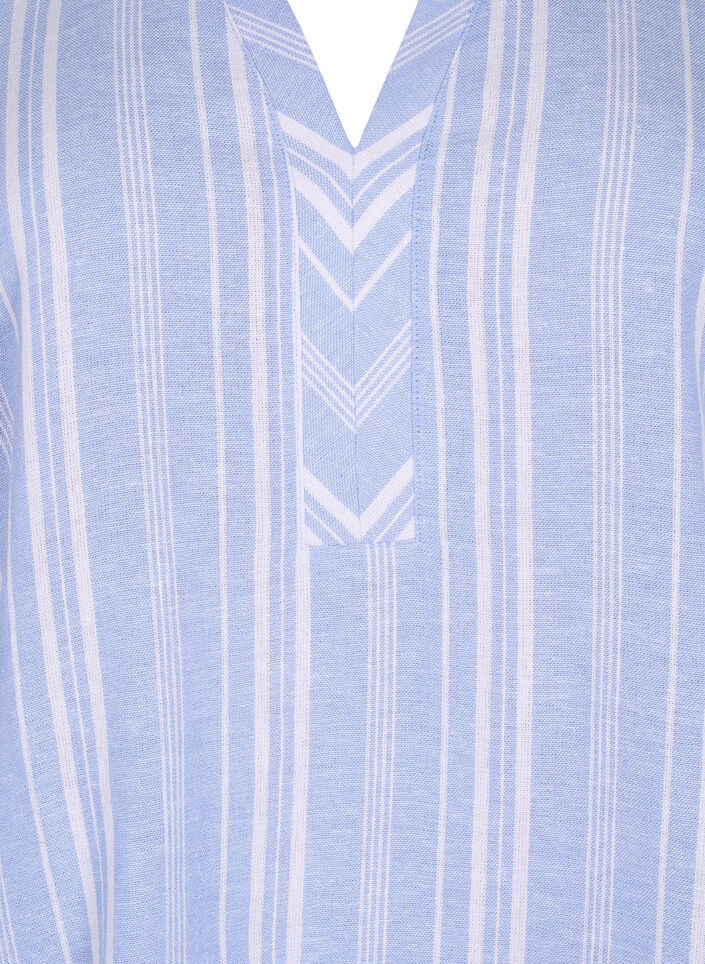 Striped blouse in linen-viscose blend, Light Blue, Packshot image number 2