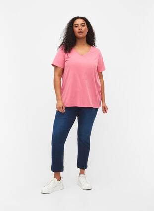 Short sleeve t-shirt with v-neckline, Bubblegum Pink, Model image number 1