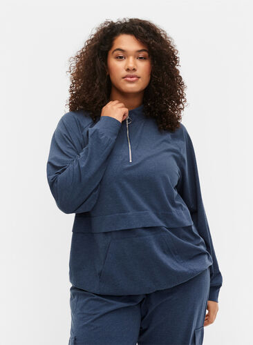 Jumper with zip and pocket, Insignia Blue Mel. , Model image number 0