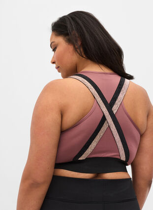 Sports bra with glitter and cross back, Rose Taupe, Model image number 1