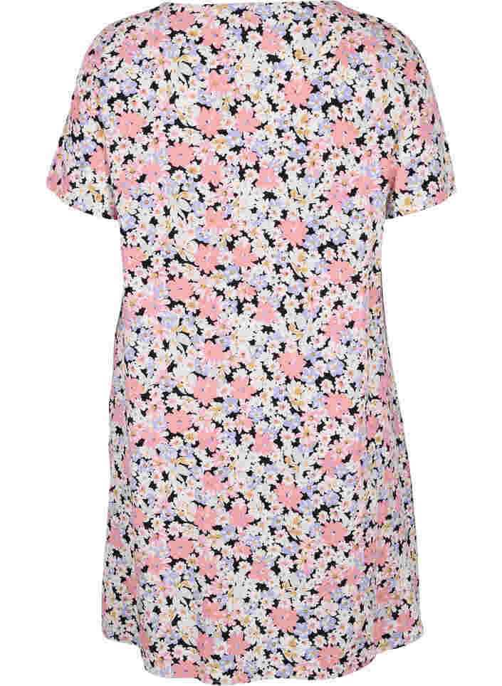 Short-sleeved floral viscose dress, Dusty Flower Mix, Packshot image number 1
