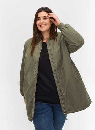Long bomber jacket with pockets, Castor Gray, Model image number 0