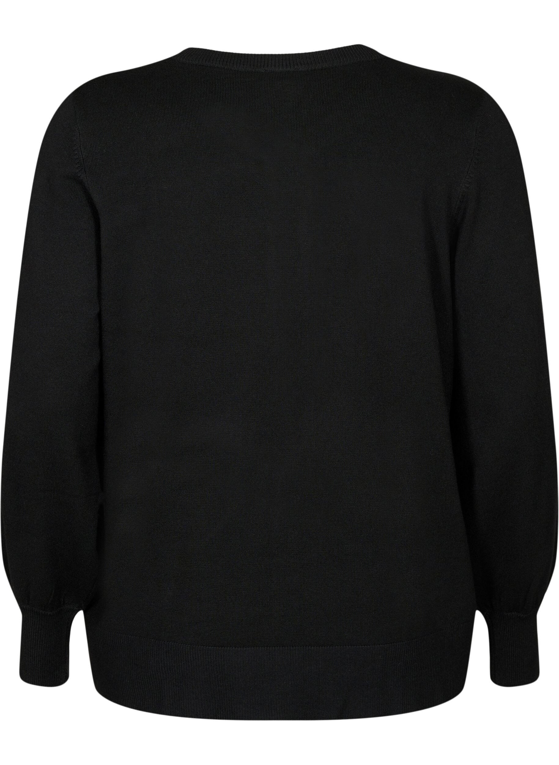 ZizzifashionKnitted cardigan with round neck and buttons, Black, Packshot image number 1