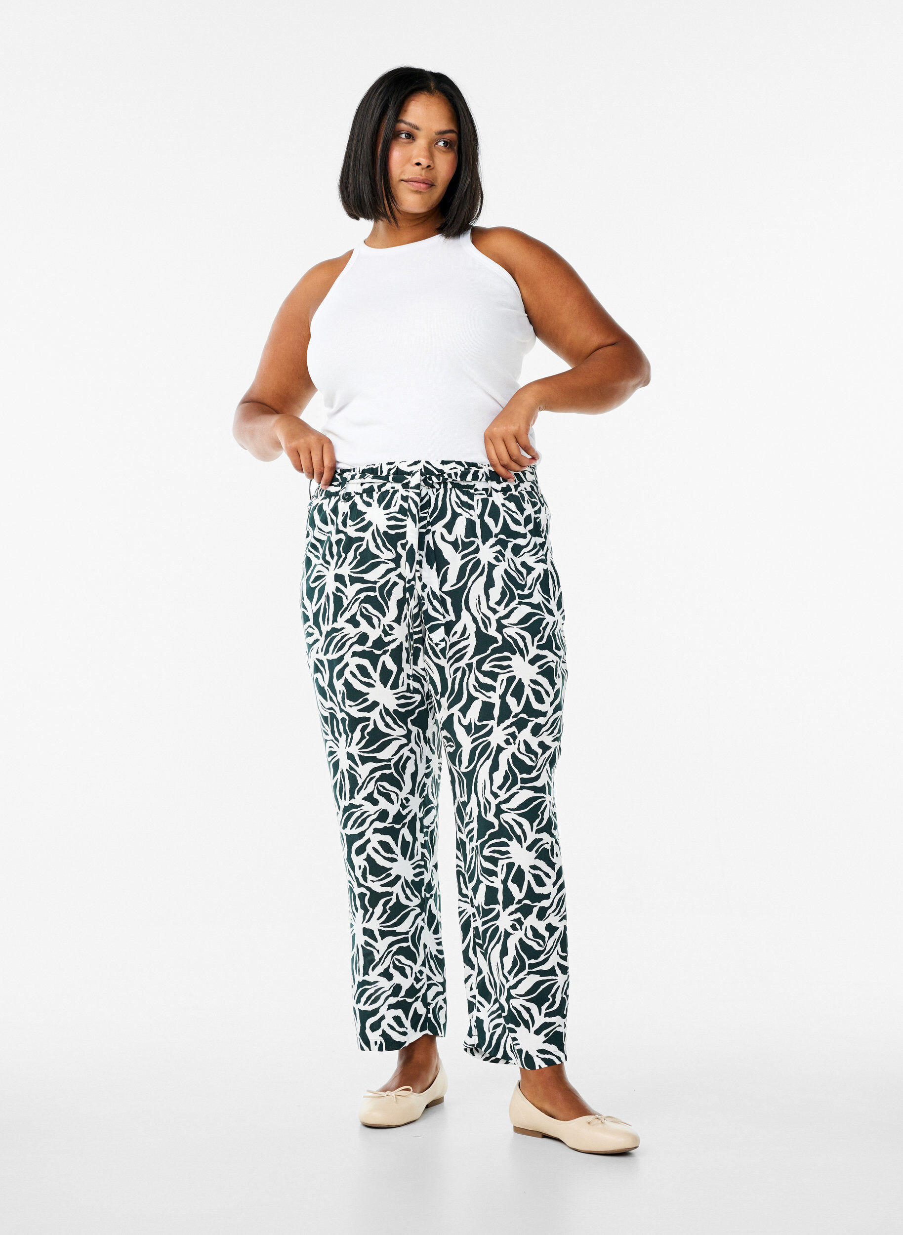 ZizzifashionHigh-waisted viscose trousers, Green, Model image number 0