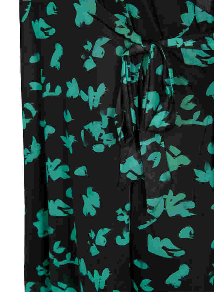 Printed wrap dress in mesh, Black Green , Packshot image number 3