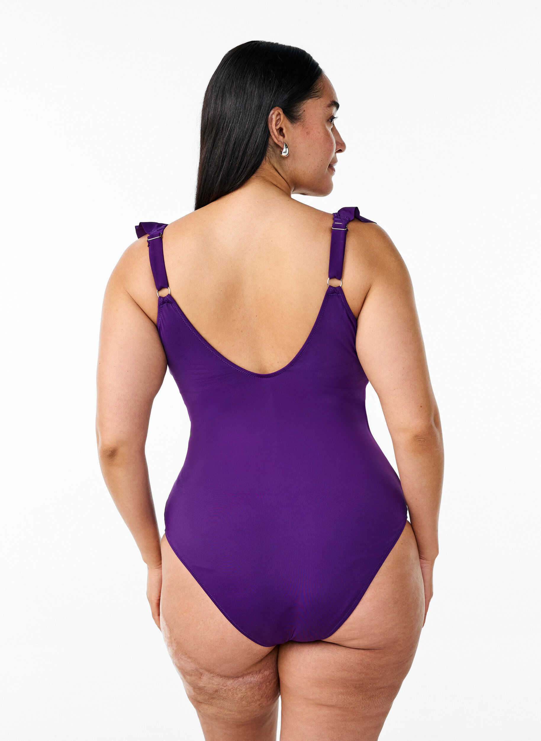Zizzifashion Swimsuit with ruffles and removable inserts, Purple, Model image number 1