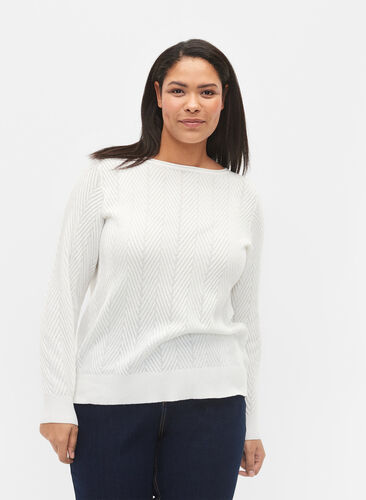Textured knit top, Cloud Dancer, Model image number 0