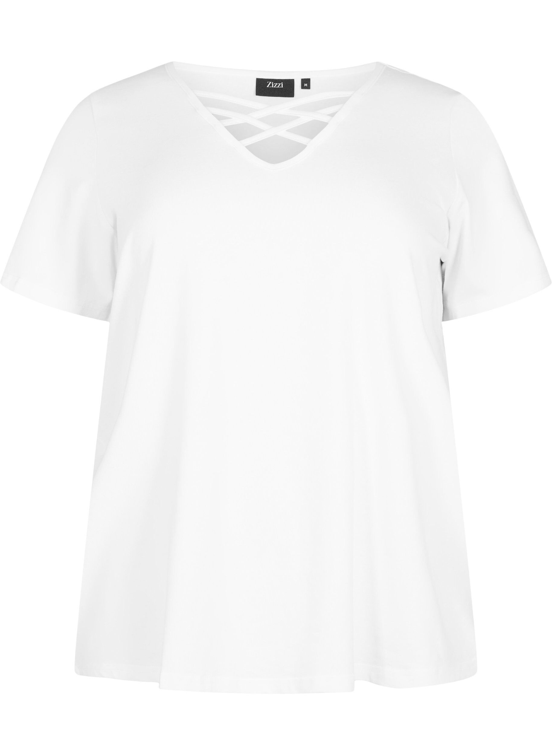 Zizzifashion T-shirt with v-neck and cross detail, Warm Off-white, Packshot image number 0