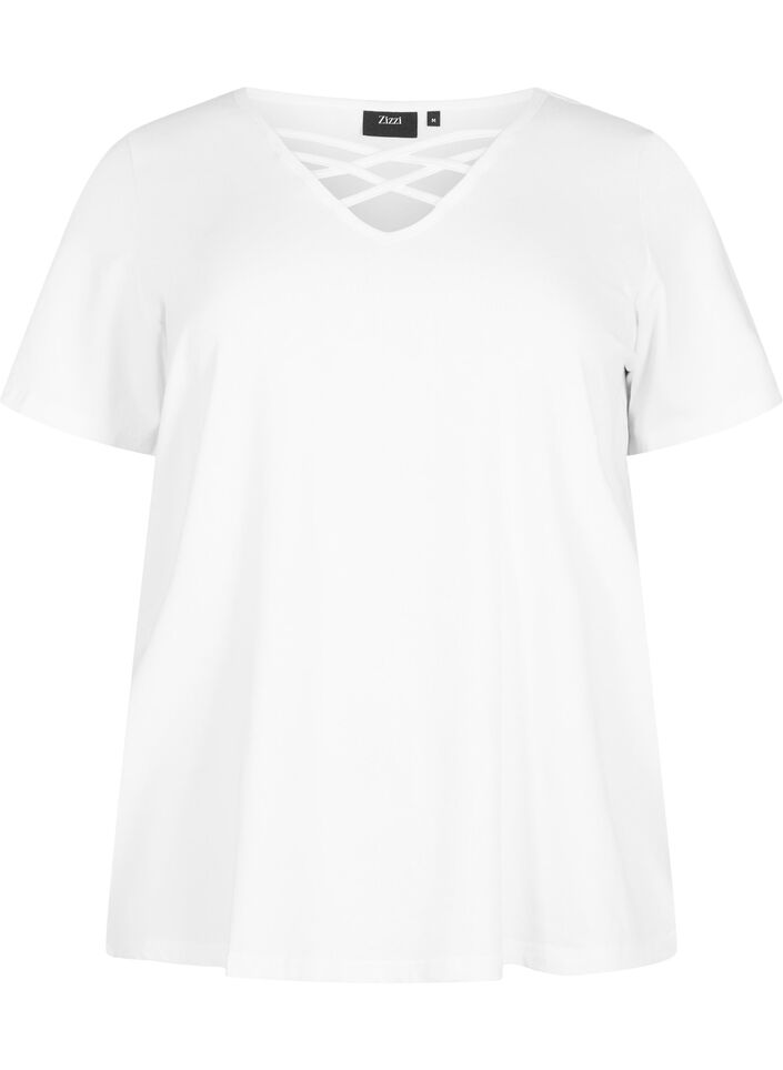 T-shirt with v-neck and cross detail, Warm Off-white, Packshot image number 0