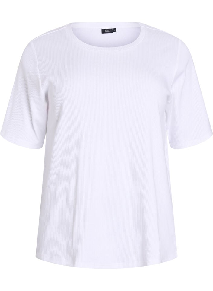 Ribbed jersey blouse with short sleeves, White, Packshot image number 0